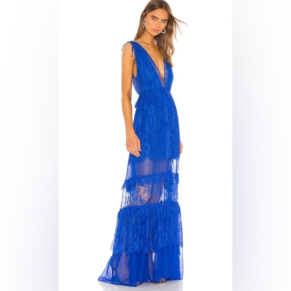 Alexis X Revolve Umbria Silk Blend Lace Maxi Gown Dress Electric Blue